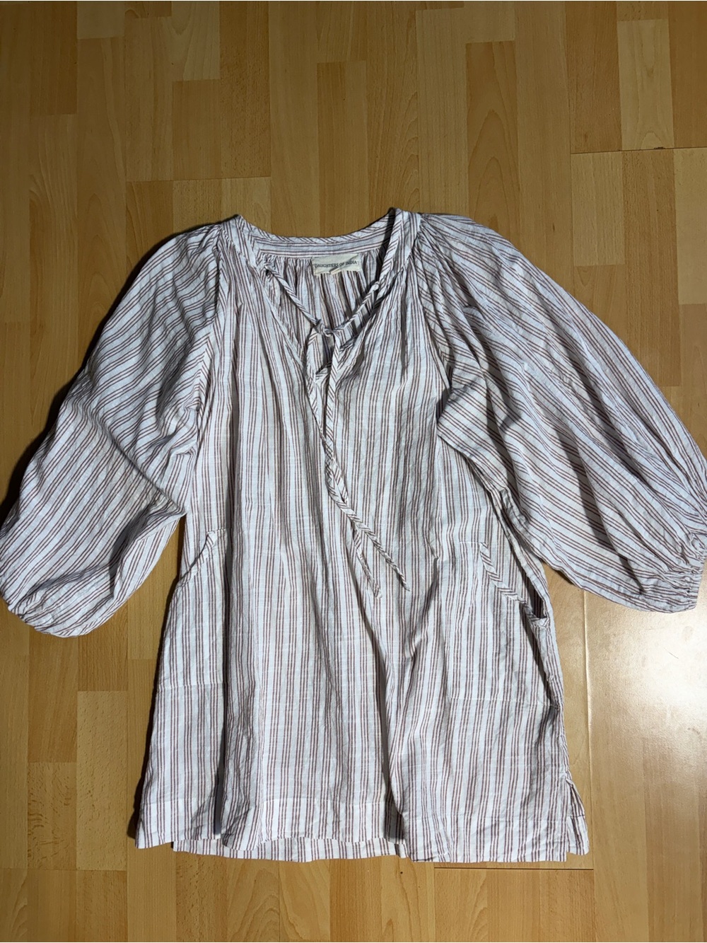 Daughters of India Poet Mini Dress in Vanilla with Rust Stripes Small - Picture 9 of 15